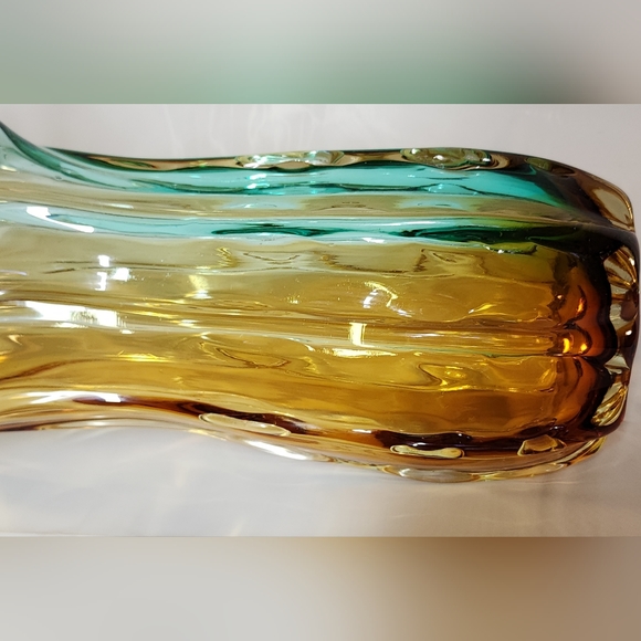 Large Glass Vase Murano-Style Blue Yellow 14" - Picture 8 of 9